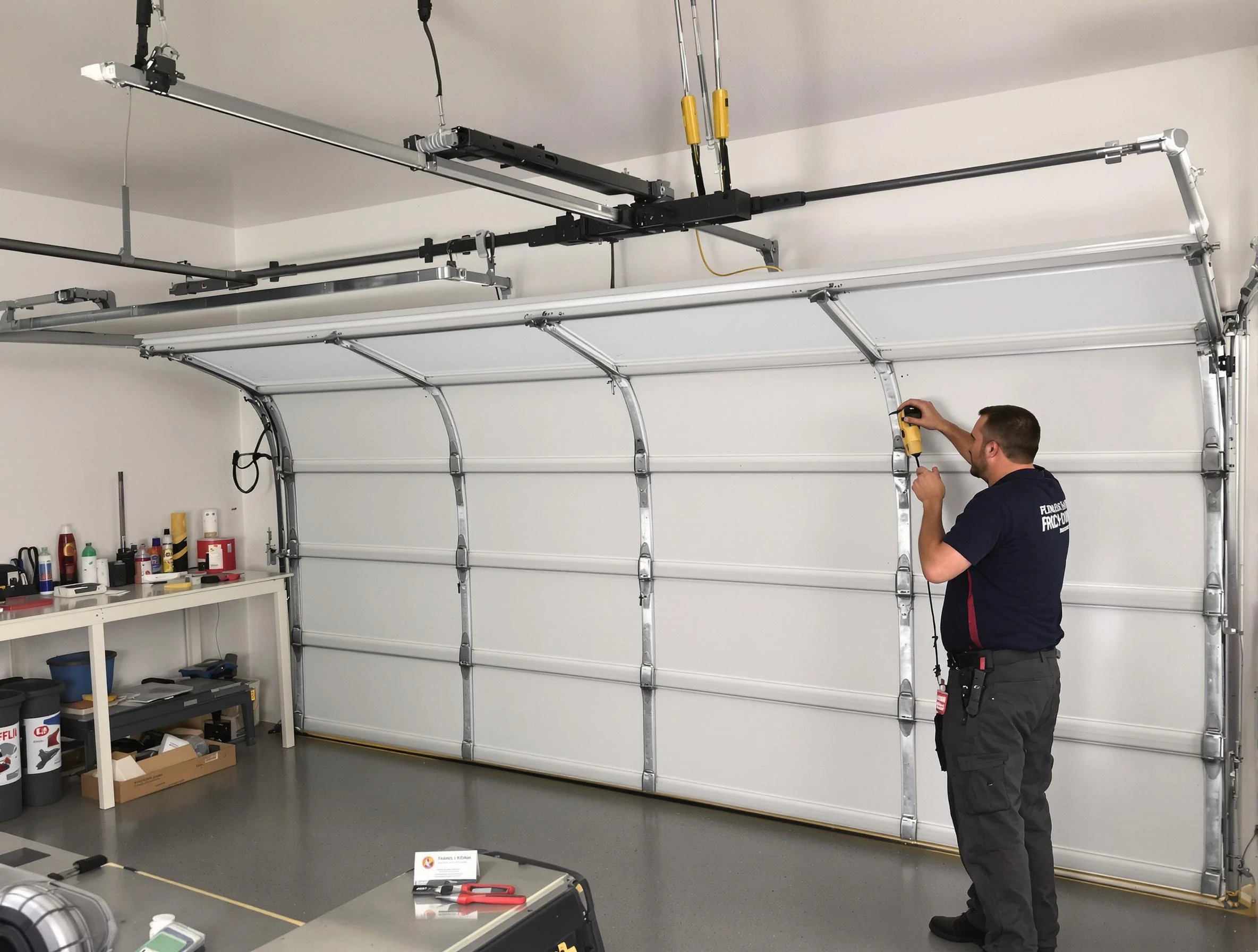 Brentwood Garage Door Repair certified technician performing overhead door system repair in Brentwood