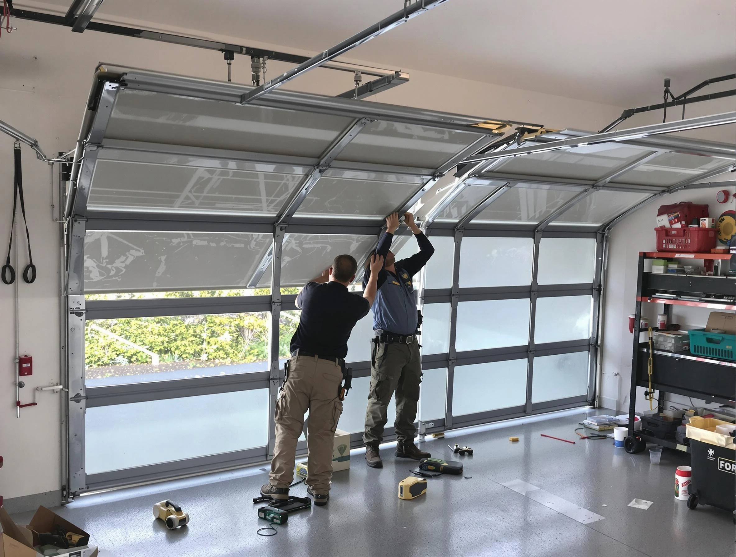Brentwood Garage Door Repair expert performing precise panel replacement on Brentwood garage door